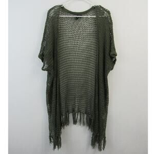 Windsor Large Olive Green Open Knit Crochet Open Front Cardigan Duster Fringe